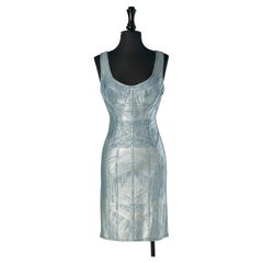 Blue sleeveless dress with silver coated HERVE LEGER
