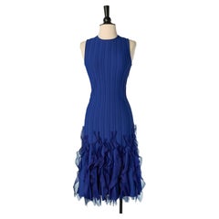Blue sleeveless rayon dress with ruffle ALEXANDER McQUEEN