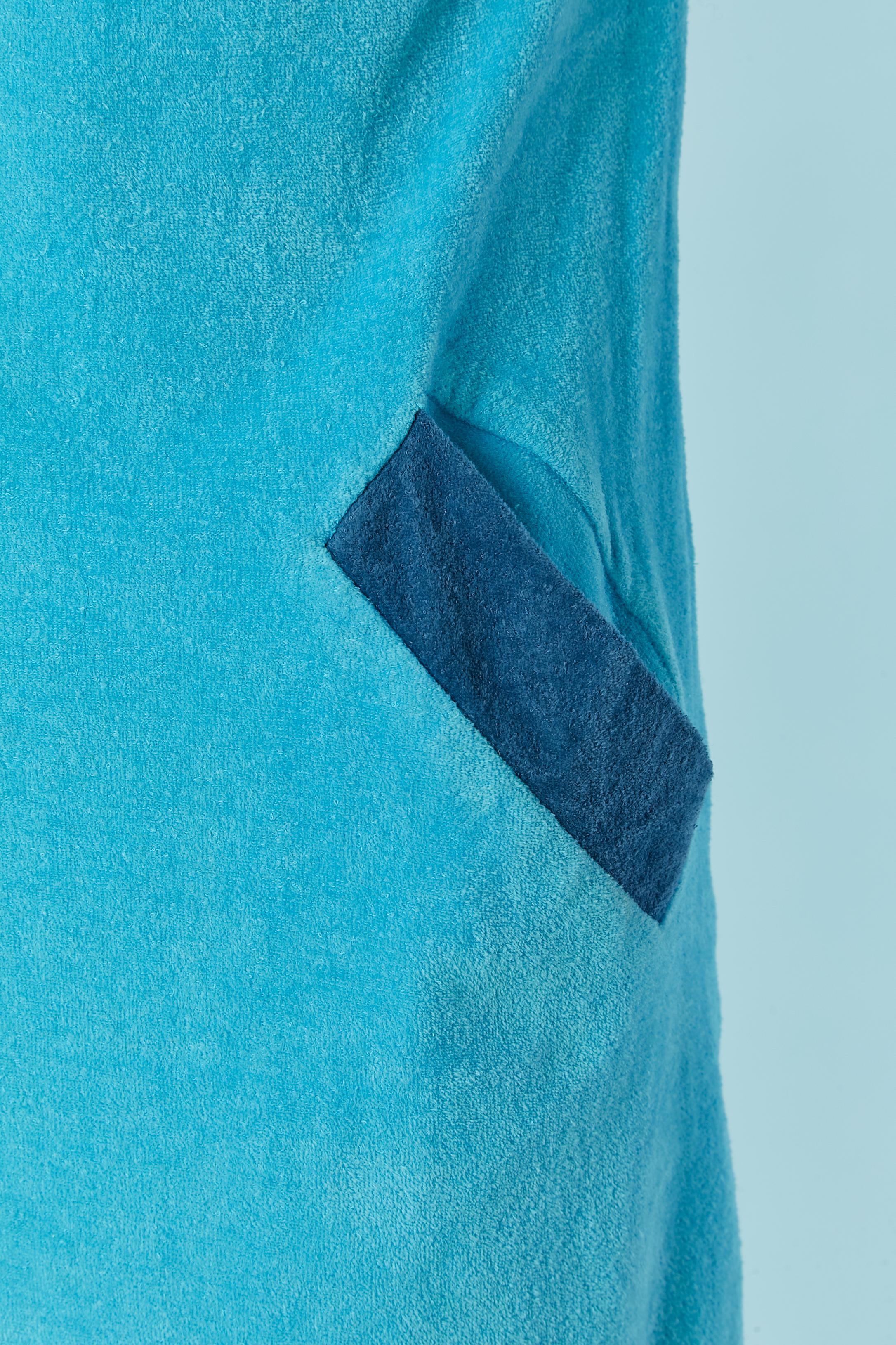 Blue sleeveless terry clothes summer dress Pierre Cardin Modes Circa 1960's In Good Condition For Sale In Saint-Ouen-Sur-Seine, FR