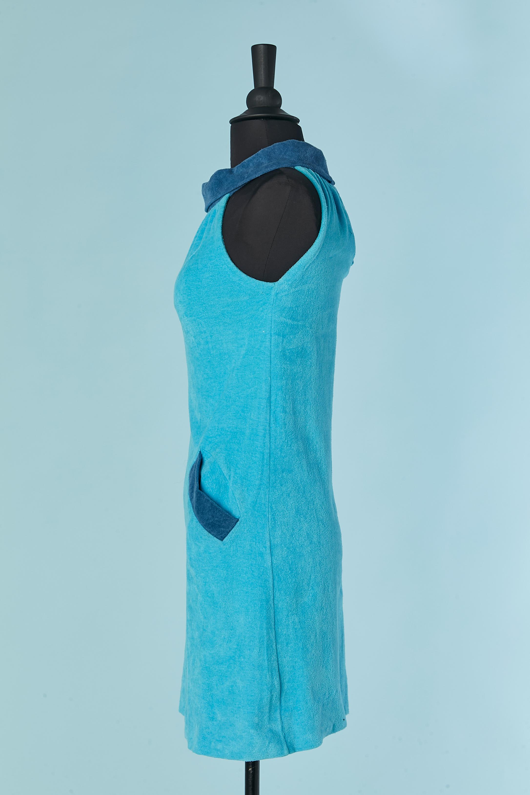 Women's Blue sleeveless terry clothes summer dress Pierre Cardin Modes Circa 1960's For Sale