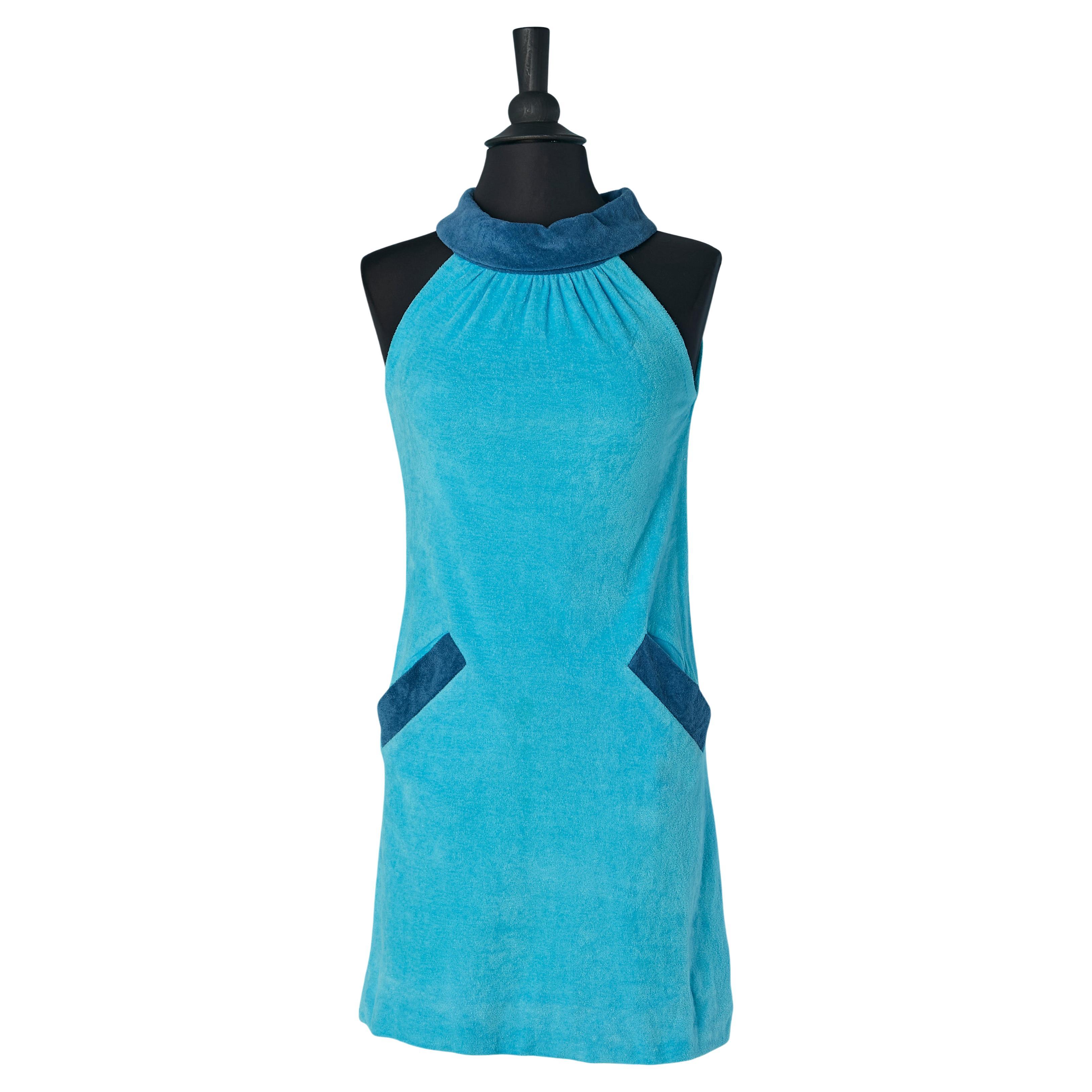 Blue sleeveless terry clothes summer dress Pierre Cardin Modes Circa 1960's For Sale