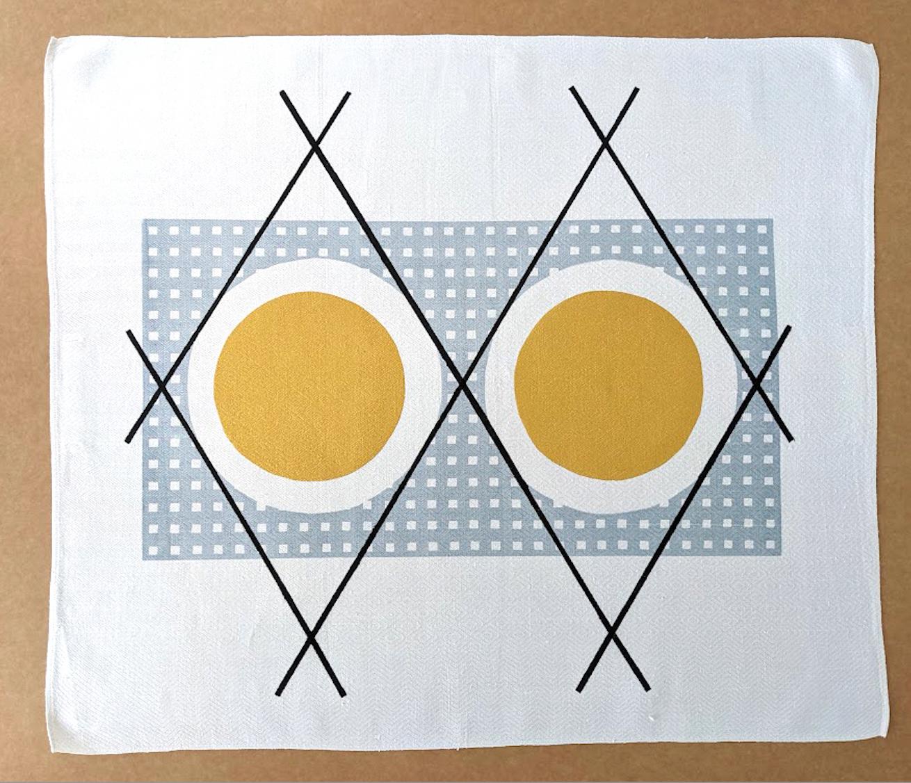 Swedish Blue small: textile print on linen fabric towel by Kristina Lundsjö For Sale