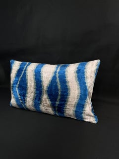 Blue Small Velvet Silk Ikat Pillow Cover