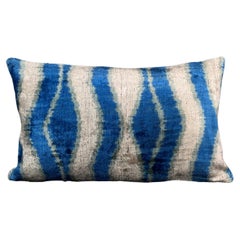 Blue Small Velvet Silk Ikat Pillow Cover