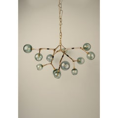 Maratus 12 Blue Smoke Glass and Polished Bronze Hanging Lamp by Isabel Moncada