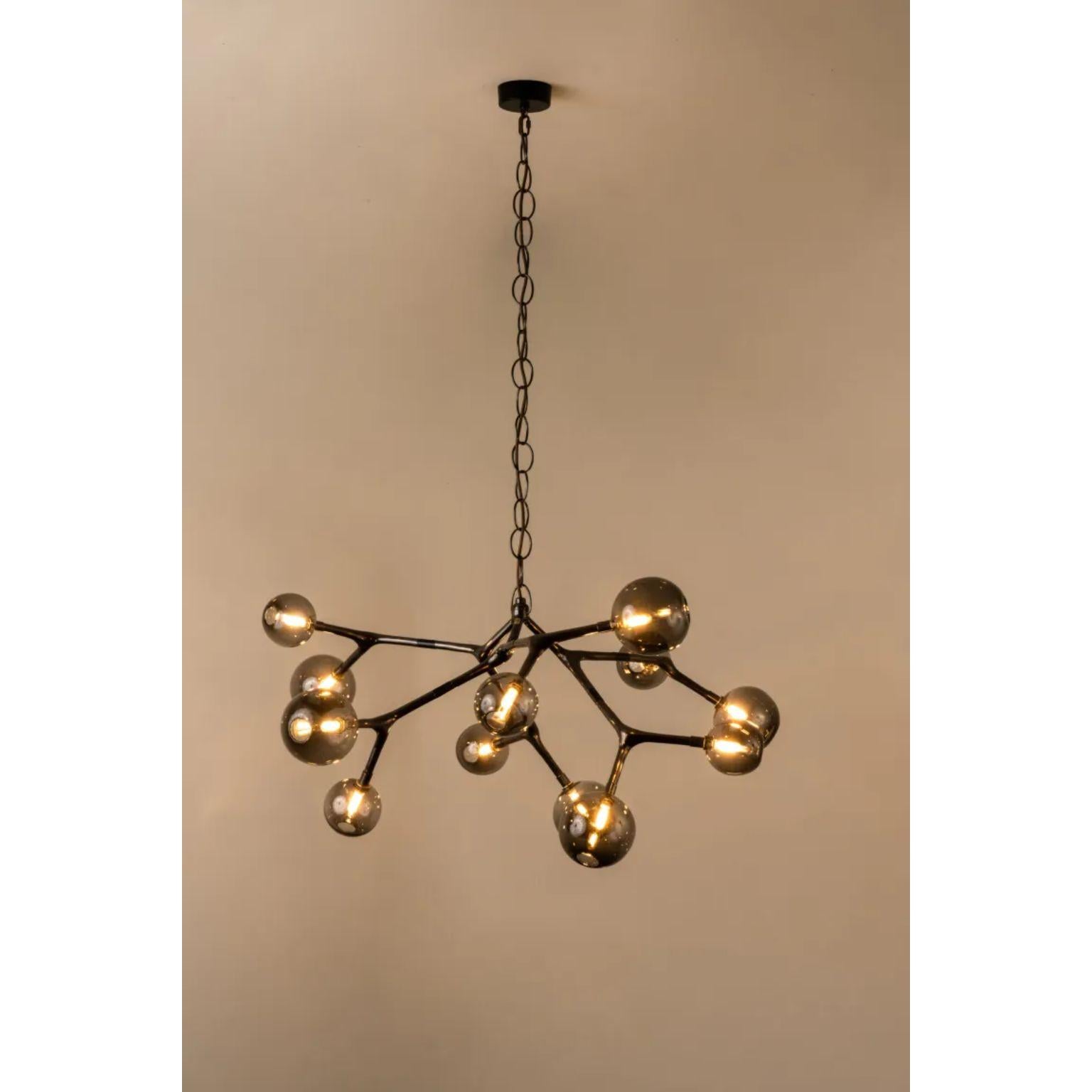 Cast Blue Smoke and Polished Bronze Maratus 12 Pendant Lamp by Isabel Moncada For Sale