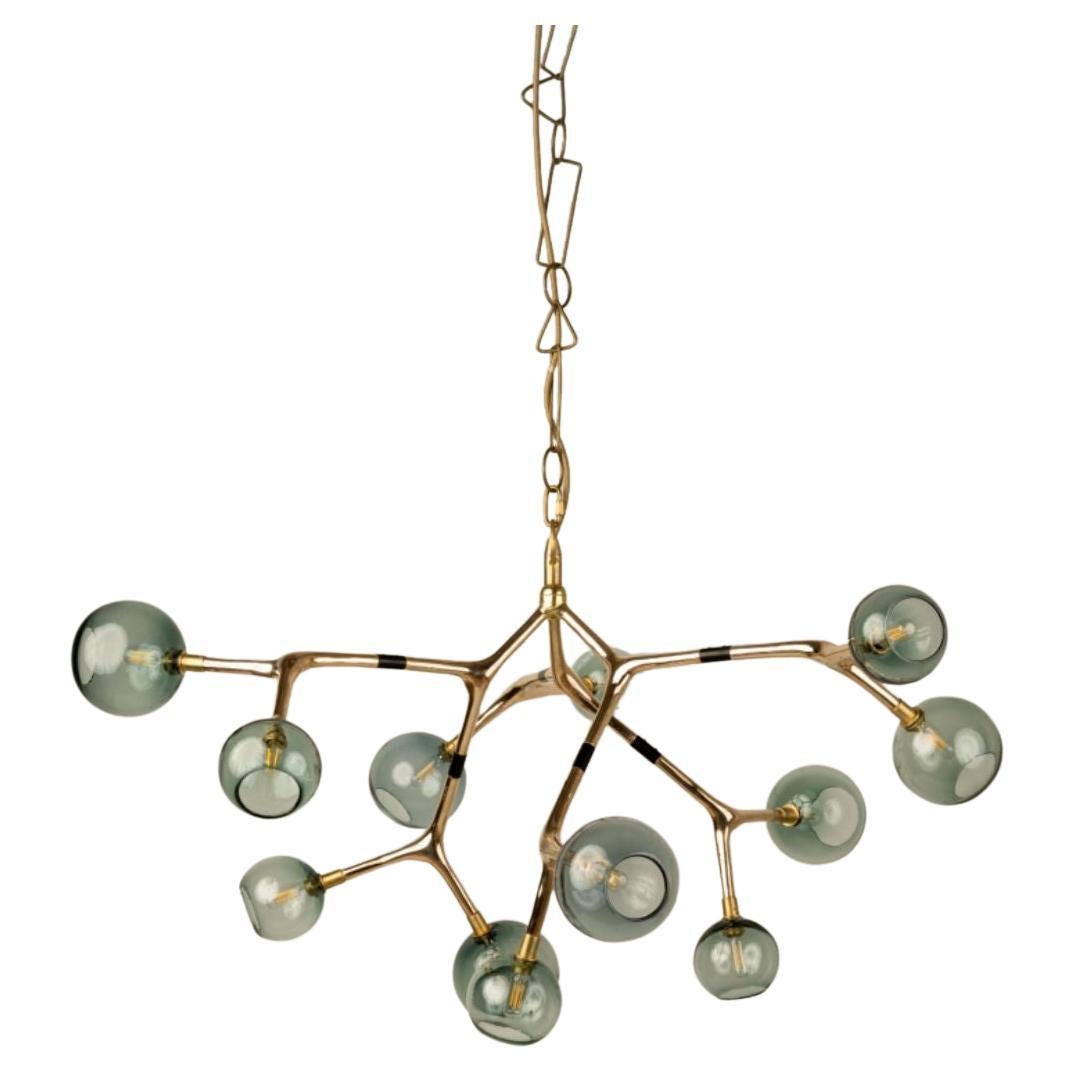 Blue Smoke and Polished Bronze Maratus 12 Pendant Lamp by Isabel Moncada For Sale