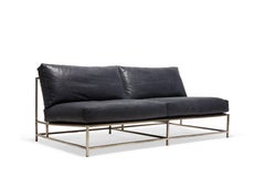 Blue Smoke Leather and Antique Nickel Loveseat