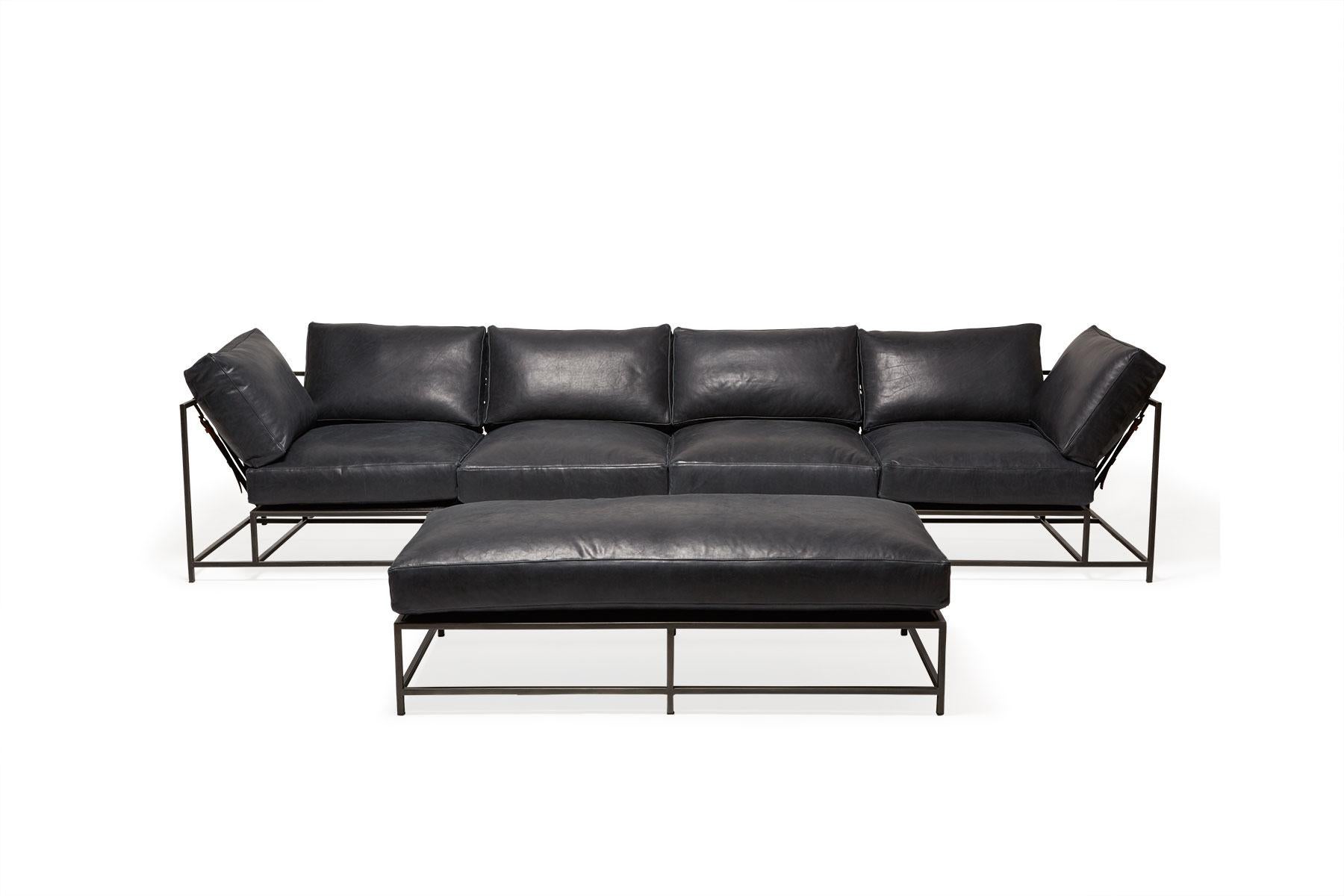 Blue Smoke Leather and Blackened Steel Sectional For Sale 5