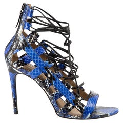 Blue Snakeskin Lace-Up Strappy High Heeled Sandals Size IT 38.5