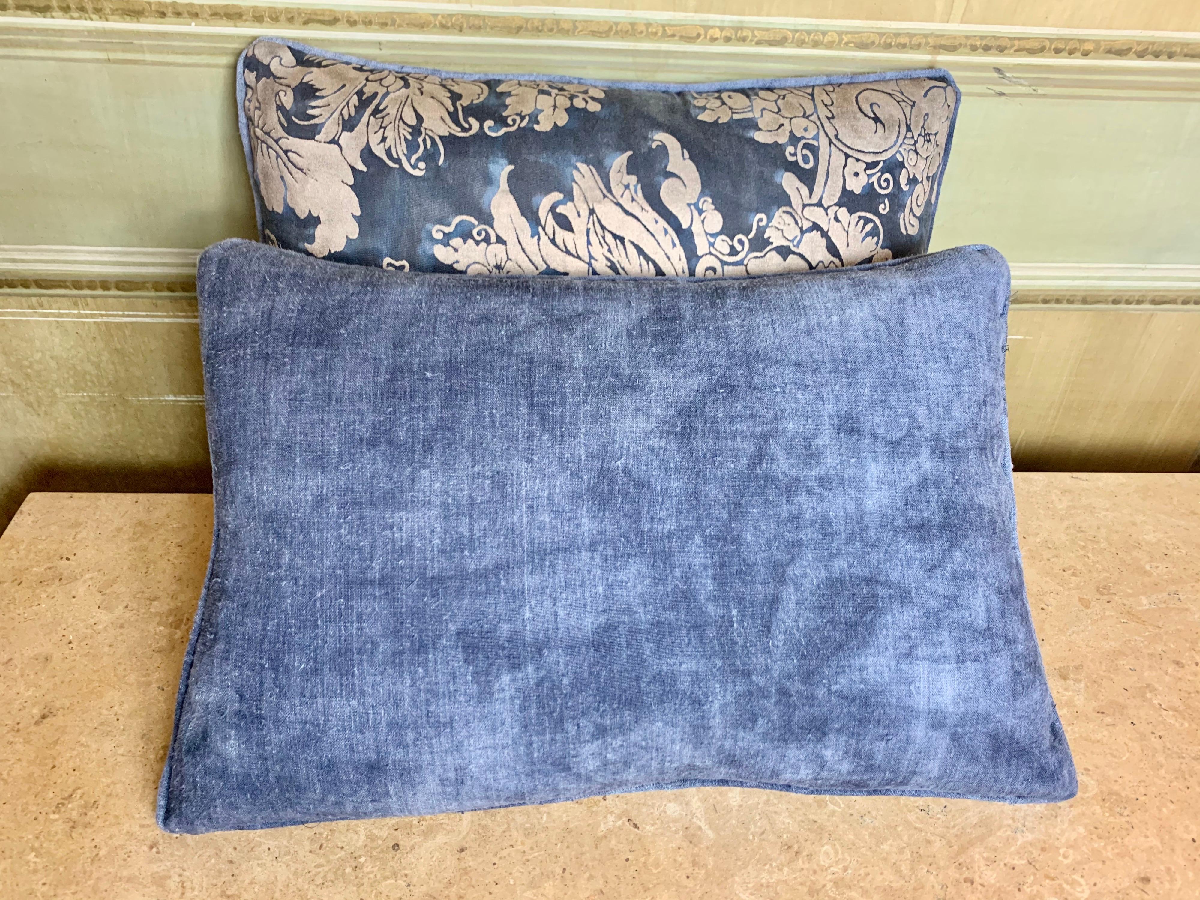 Blue and Silver Fortuny Textile Pillows In Good Condition In Los Angeles, CA