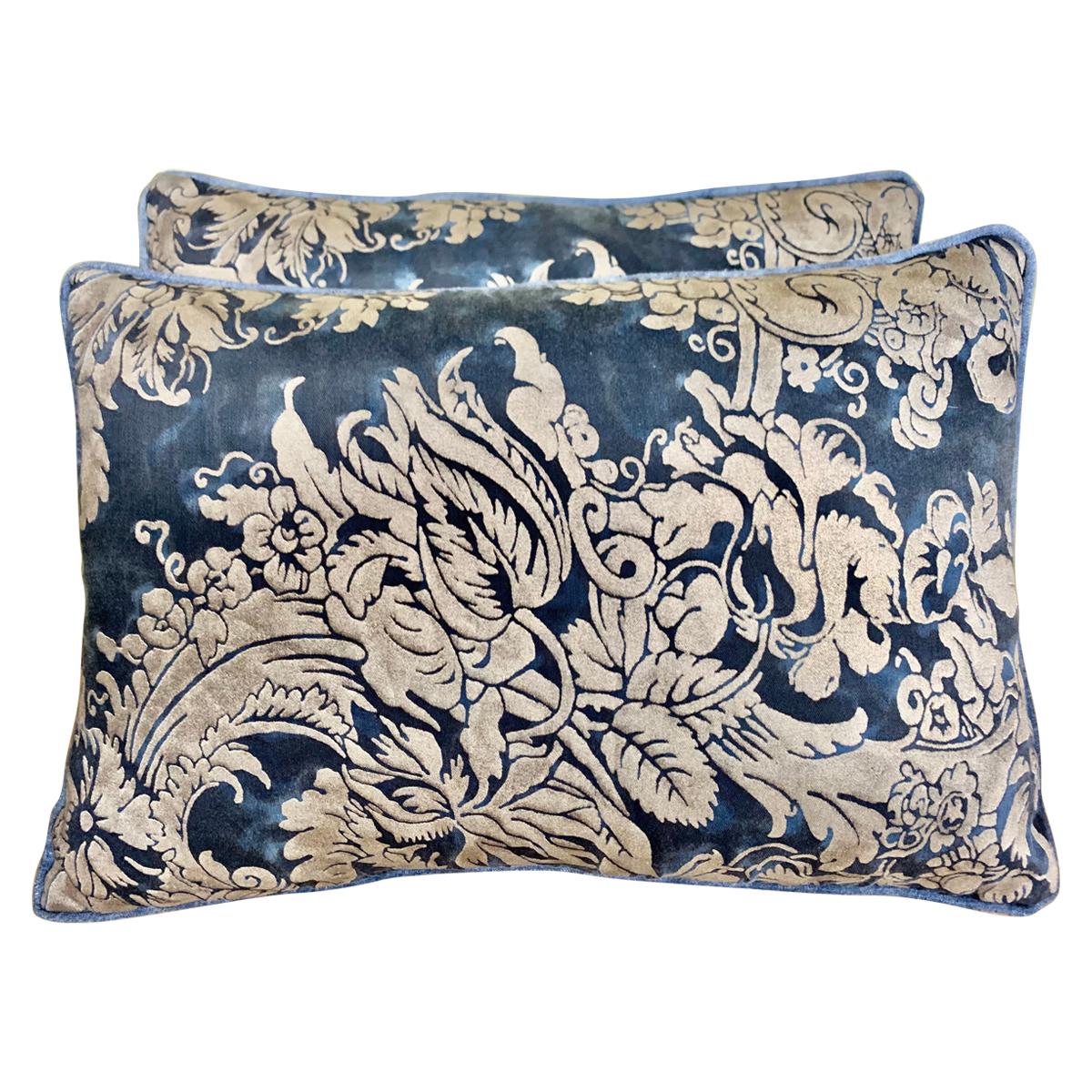 Blue and Silver Fortuny Textile Pillows