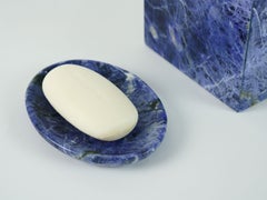 Blue Sodalite Marble Oval Soap Holder Bathroom Accessory Polished Made in Italy