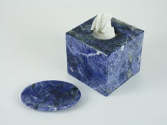 Blue Sodalite Tissue Box and Soap Holder Set of 2 Bathroom Accessories, Italy