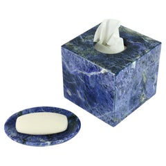 Blue Sodalite Tissue Box and Soap Holder Set of 2 Bathroom Accessories, Italy