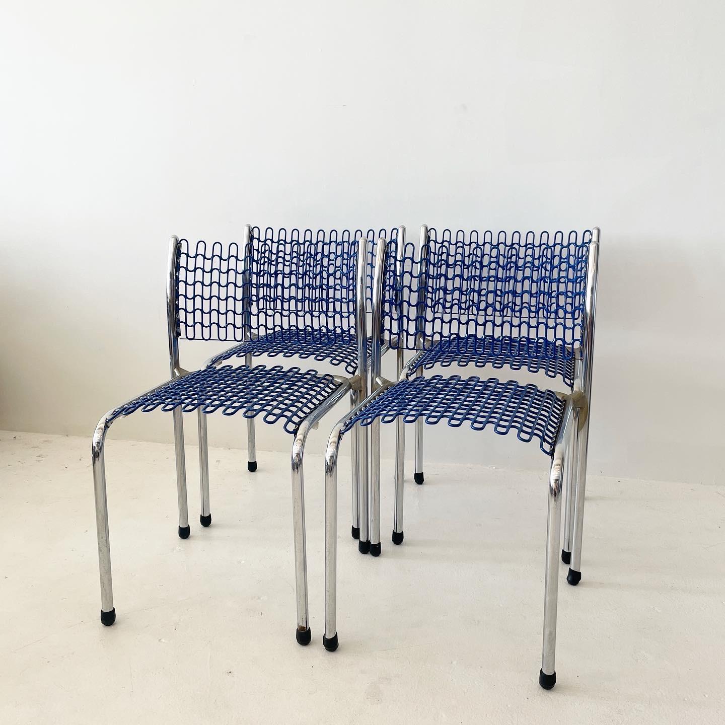 Blaue Sof Tech-Stühle von David Rowland für Thonet (Set aus 4) (Postmoderne) im Angebot