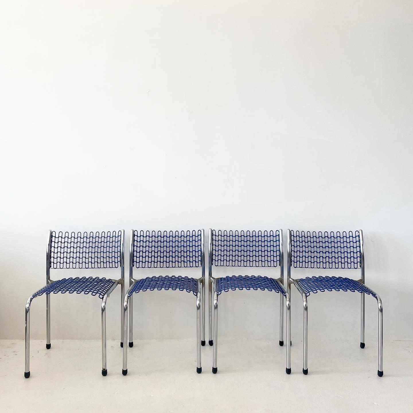 Blaue Sof Tech-Stühle von David Rowland für Thonet (Set aus 4) im Zustand „Gut“ im Angebot in Los Angeles, CA