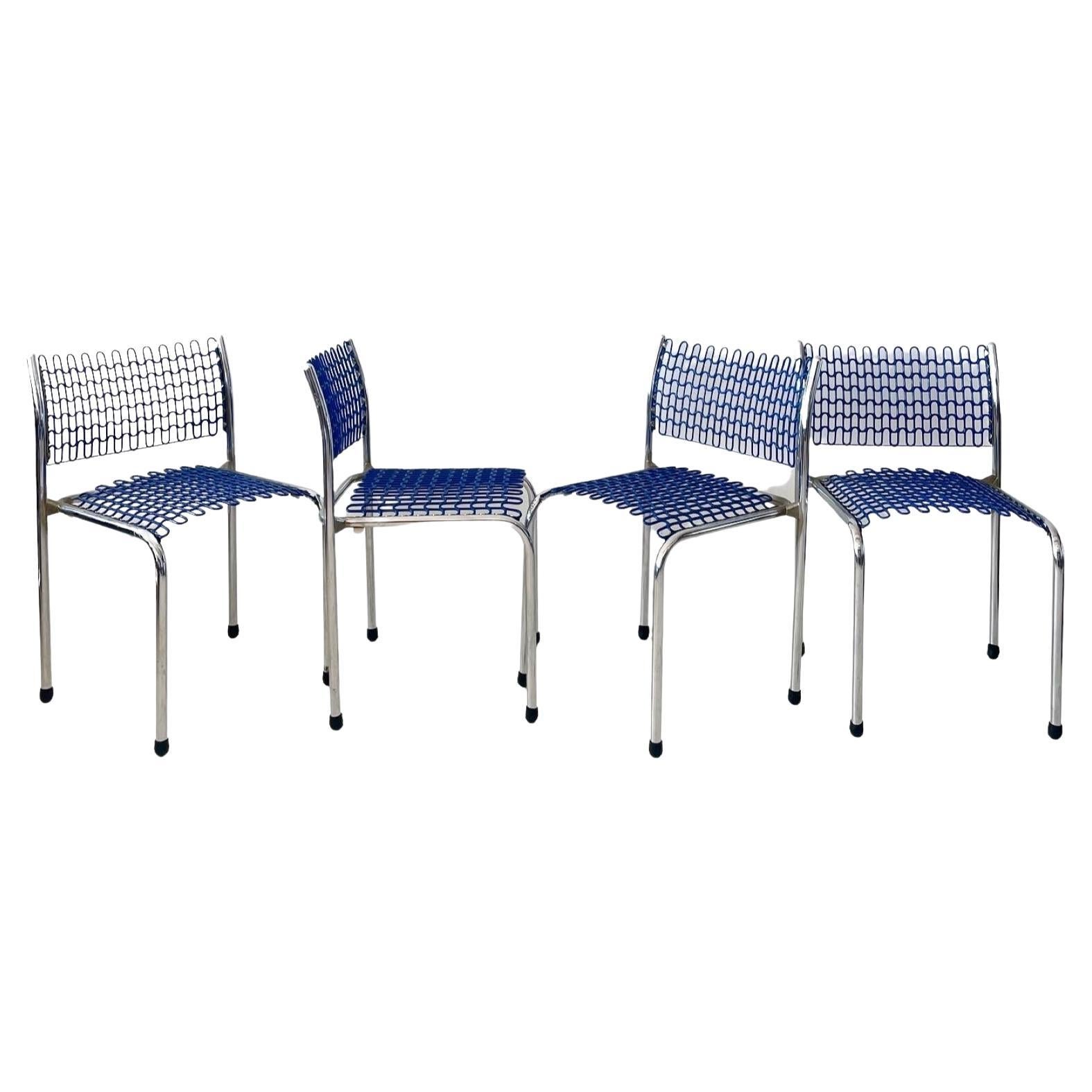 Blaue Sof Tech-Stühle von David Rowland für Thonet (Set aus 4) im Angebot