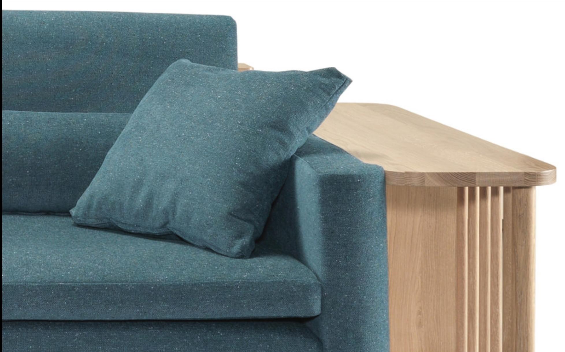 Blaues Sofa und Bücherregal, Raumteiler (Skandinavische Moderne) im Angebot