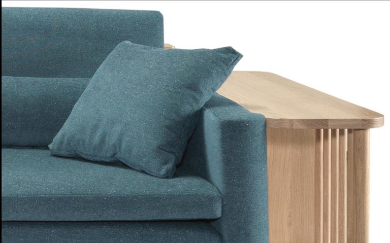 Scandinavian Modern Blue Sofa and Bookshelf Room Divider For Sale