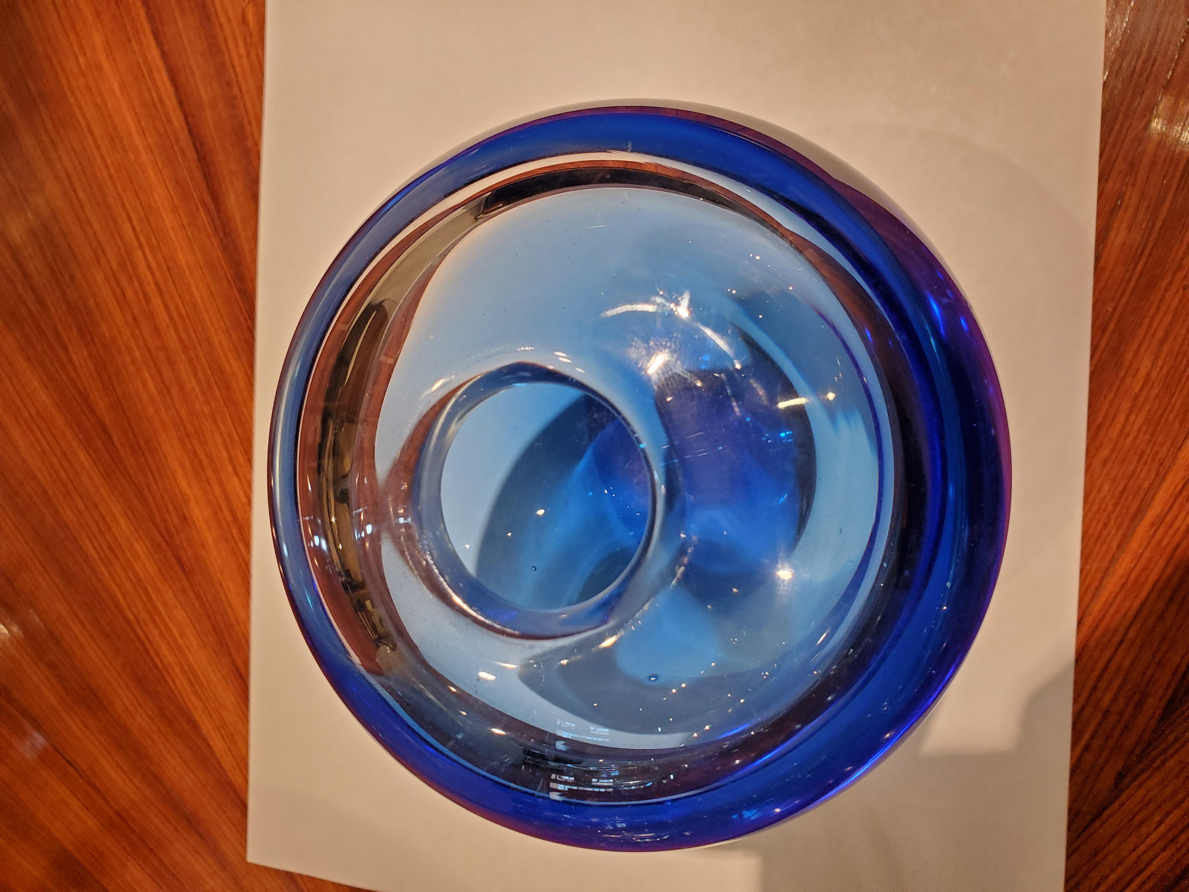 Italian Blue Somerso Murano Vase For Sale