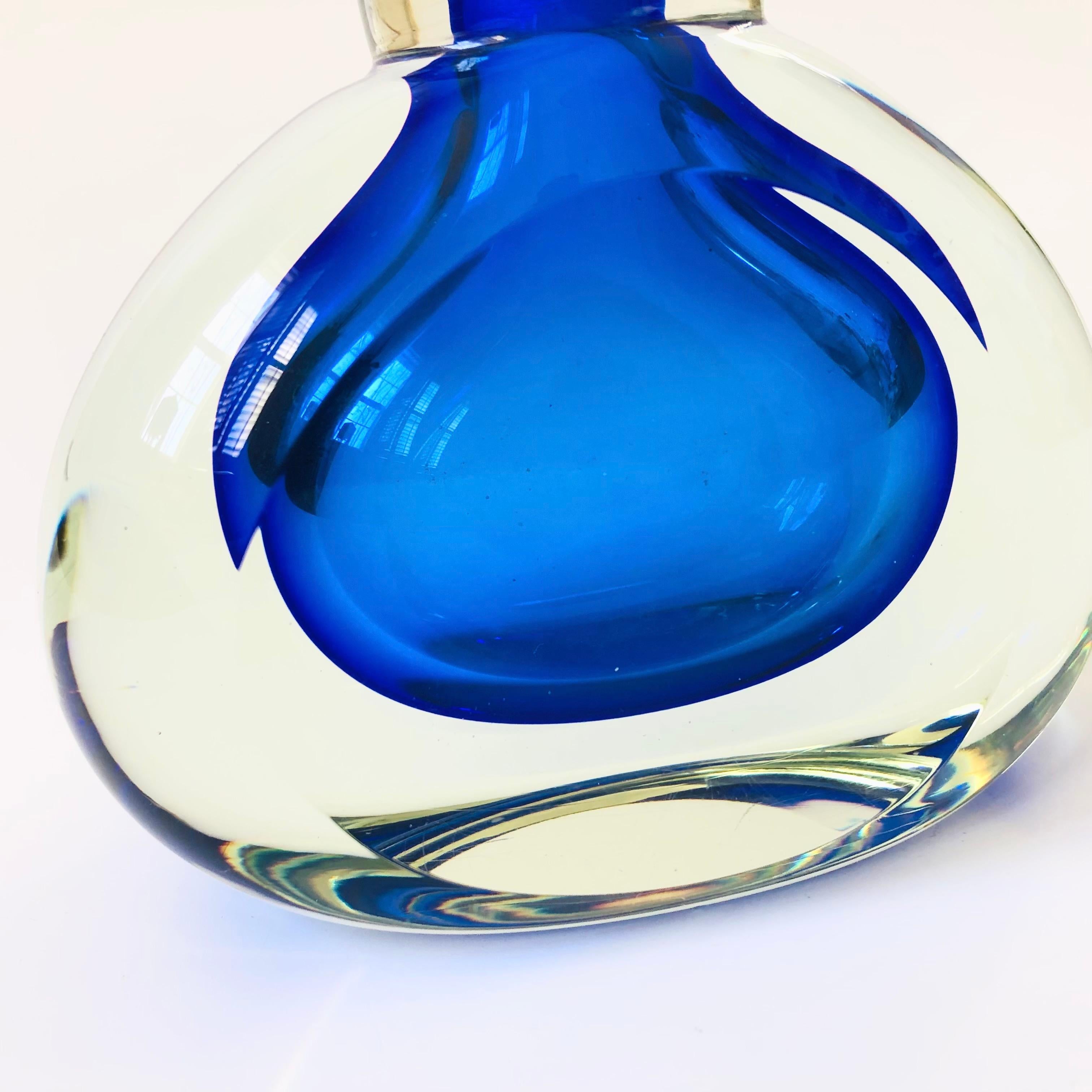 Modern Blue Sommerso Art Glass Vase For Sale