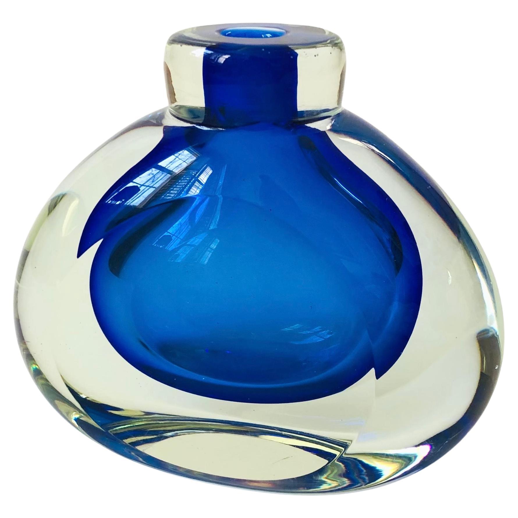 Blue Sommerso Art Glass Vase For Sale