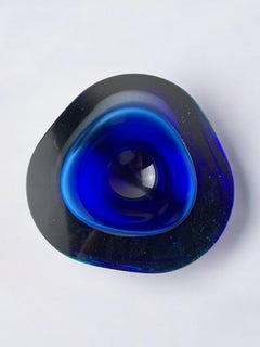Blaue Sommerso-Schale von Seguso, Murano-Glas, Italien, 1970er Jahre