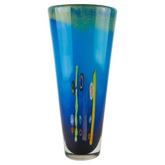 Vase Sommerso Millefiori bleu, murine et bulles contrôlées, Murano