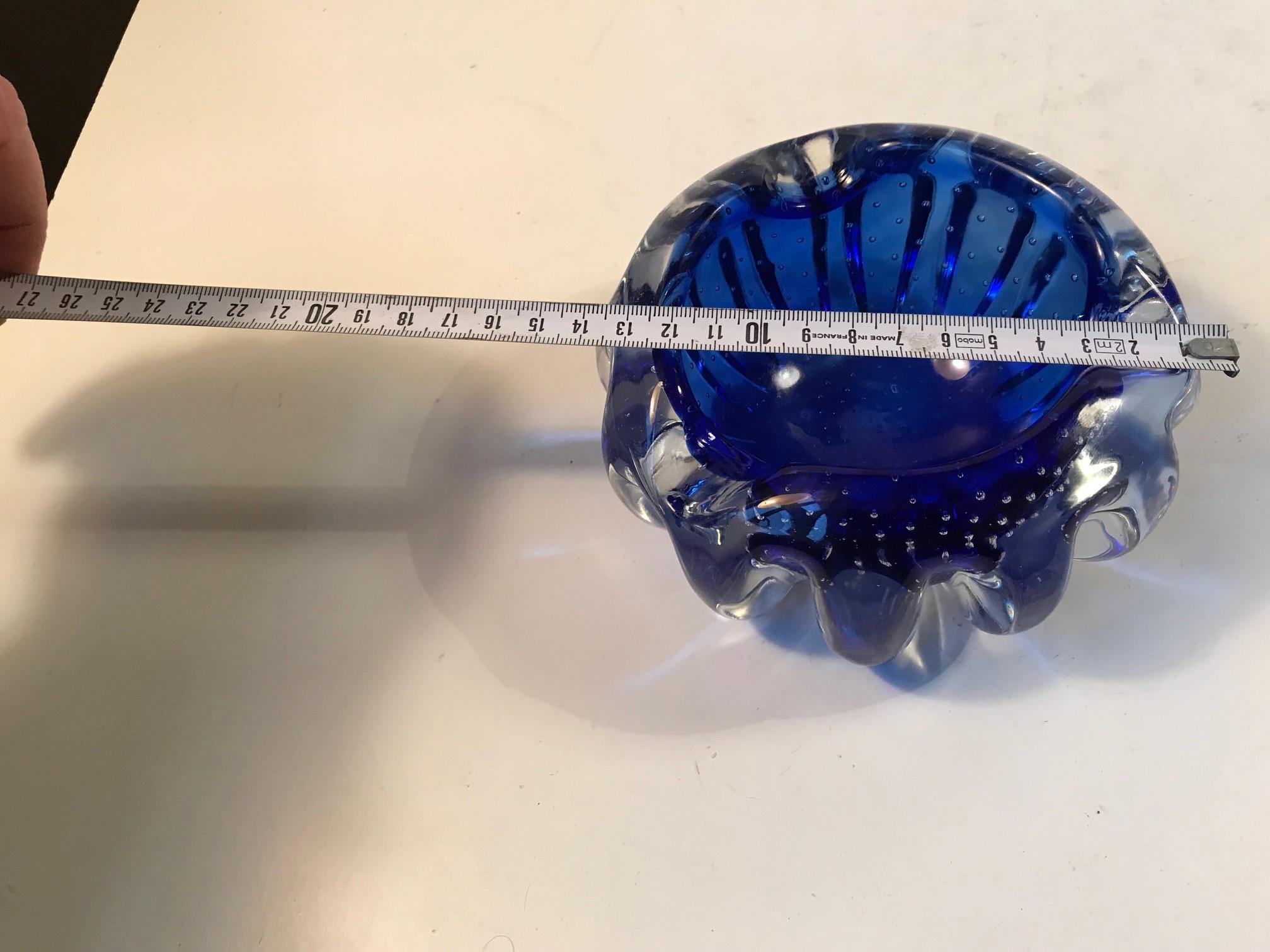 Mid-Century Modern Blue Sommerso Murano Glass Ashtray with Air Bubbles, 1960s