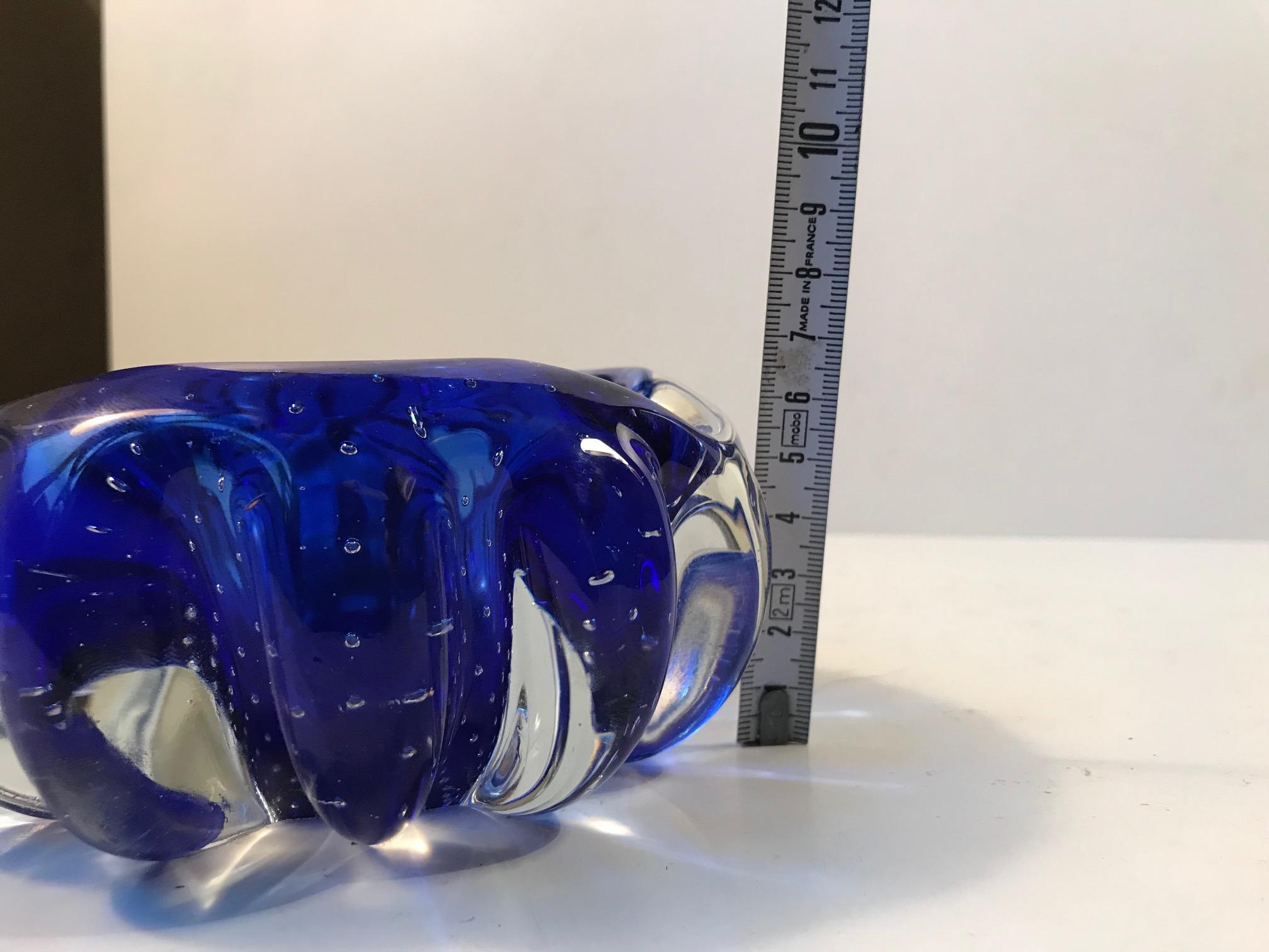 Italian Blue Sommerso Murano Glass Ashtray with Air Bubbles, 1960s