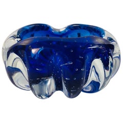 Blue Sommerso Murano Glass Ashtray with Air Bubbles, 1960s
