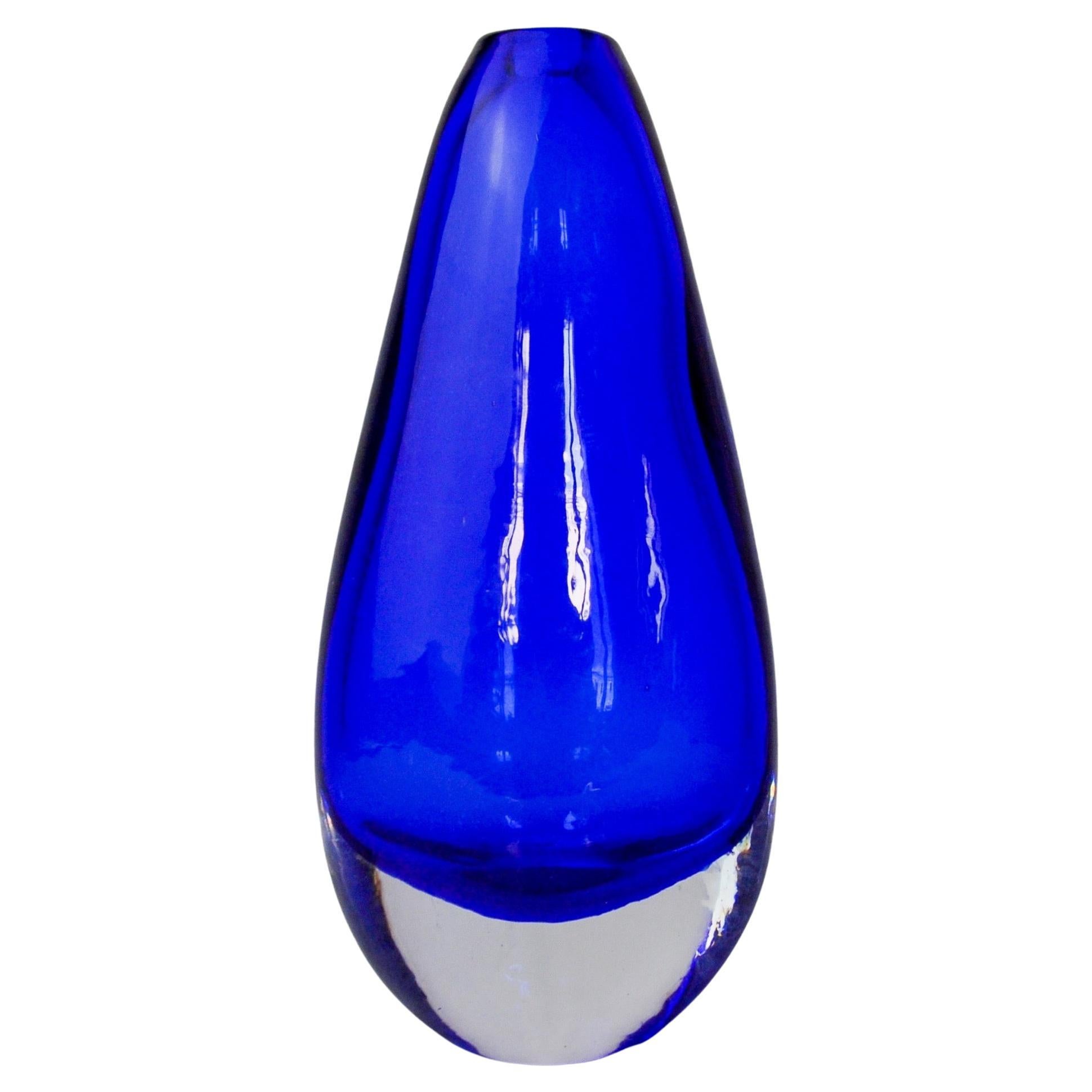 Vase sommerso bleu de seguso, verre de Murano, Italie, 1970