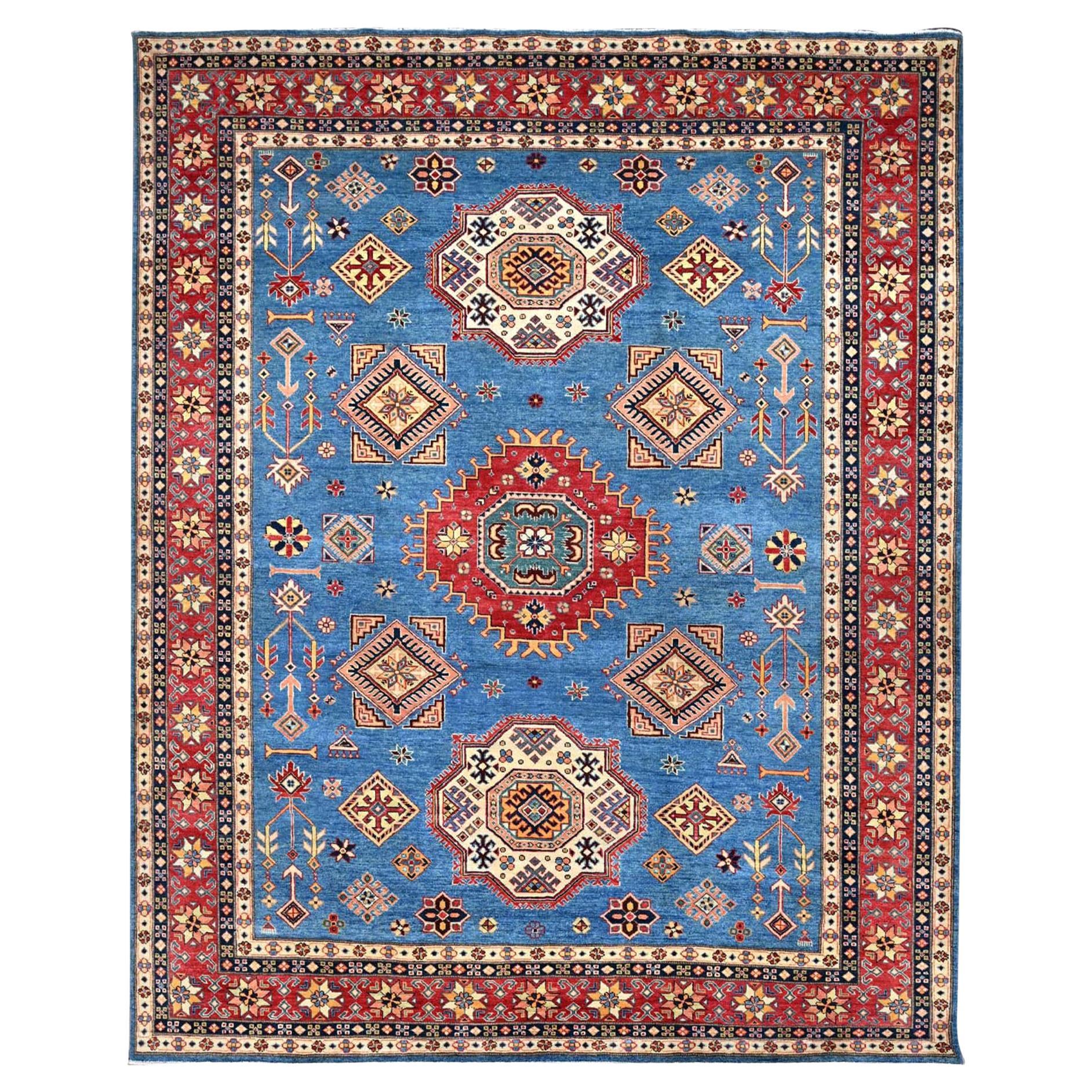 Blue Special Kazak Geometric Design Hand Knotted Wool Oriental Rug 9'2"x11'4"