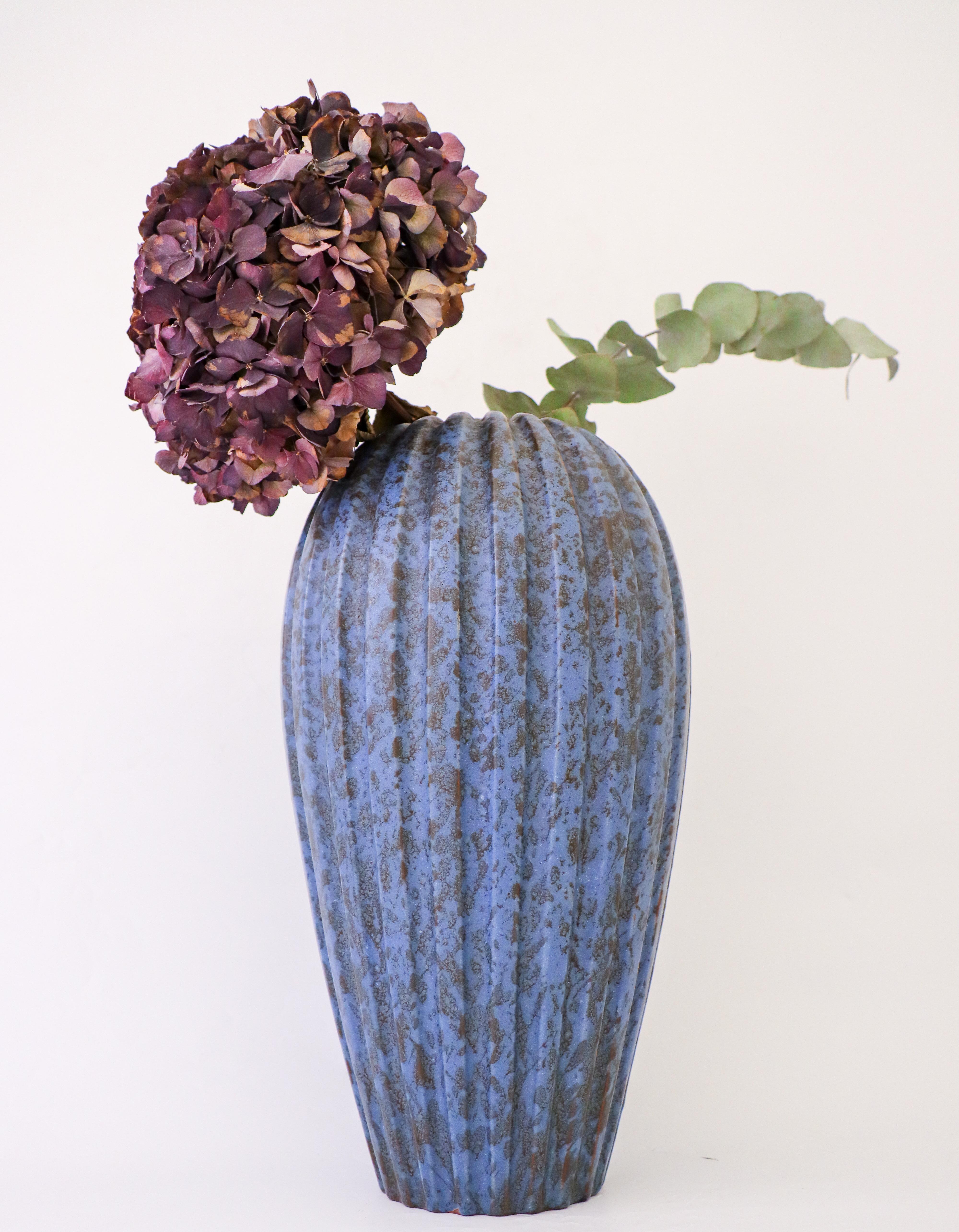 Scandinavian Modern Blue Speckled ceramic vase - 
