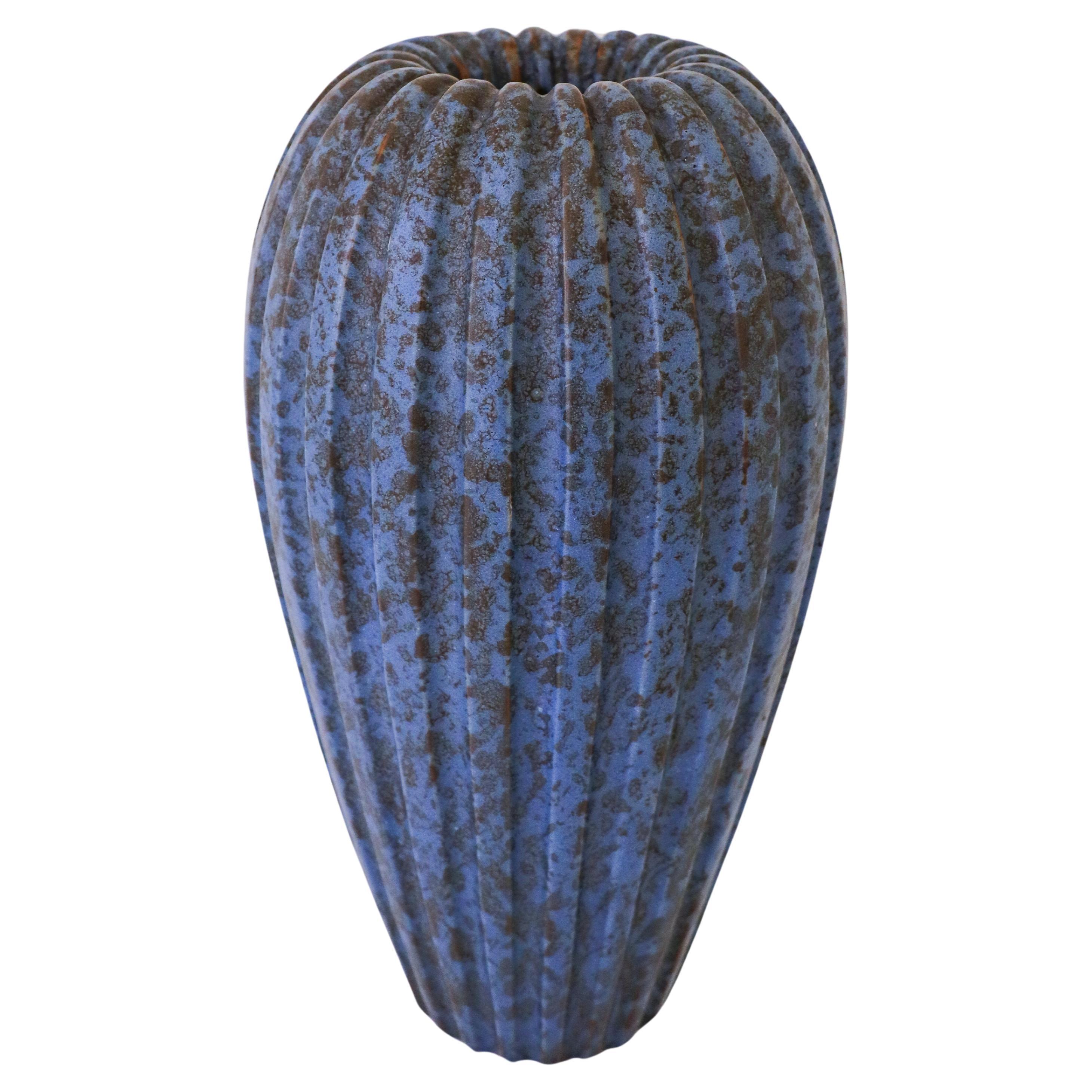 Blue Speckled ceramic vase - "Triton" Vicke Lindstrand - Upsala Ekeby - 1940s For Sale