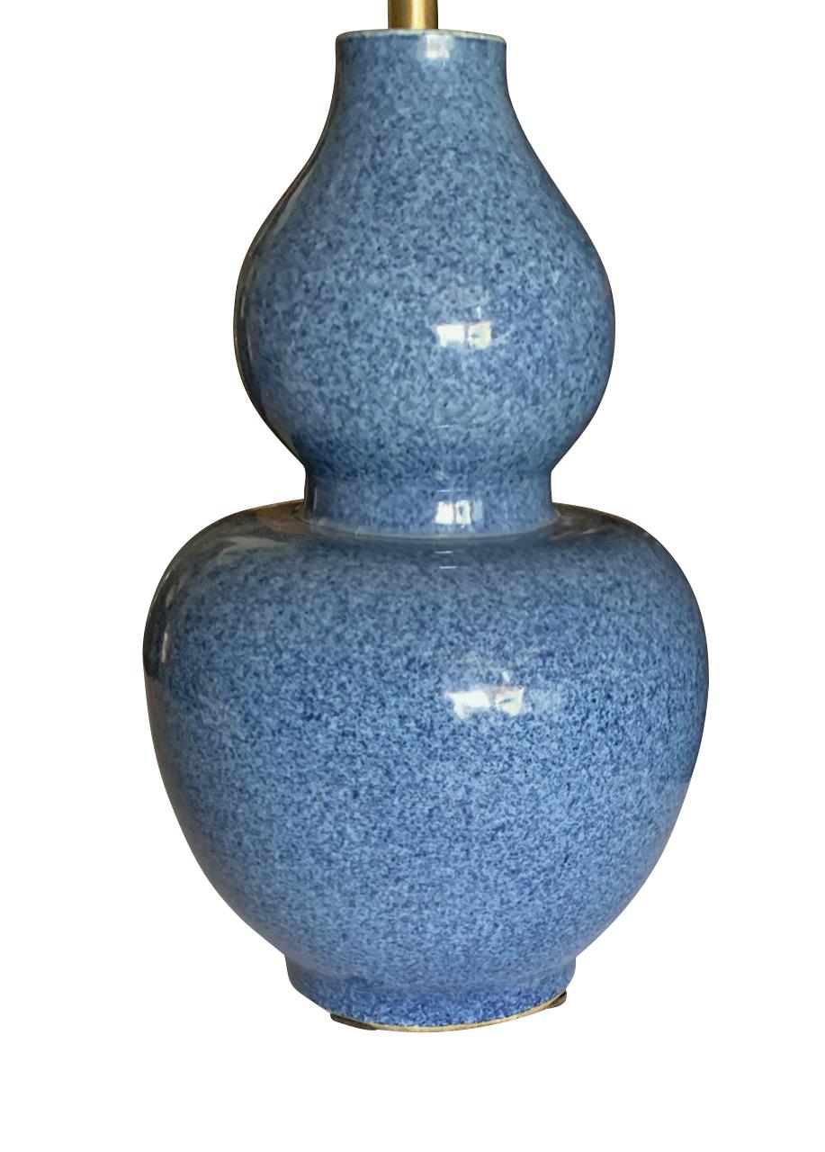 Chinese Blue Speckled Glaze Pair Gourd Shape Lamps, China, Contemporary For Sale