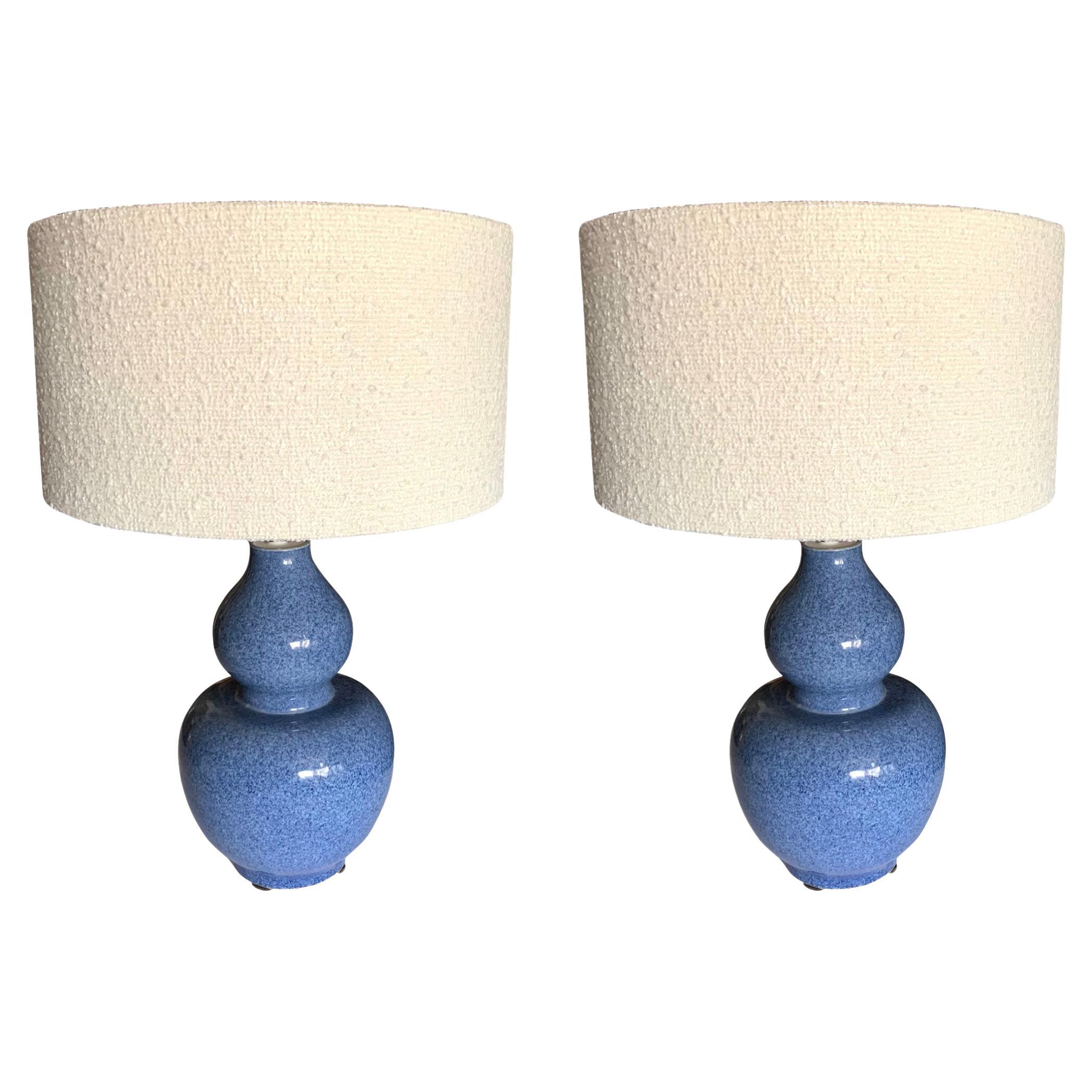 Blue Speckled Glaze Pair Gourd Shape Lamps, China, Contemporary