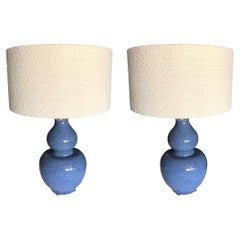 Blue Speckled Glaze Pair Gourd Shape Lamps, China, Contemporary