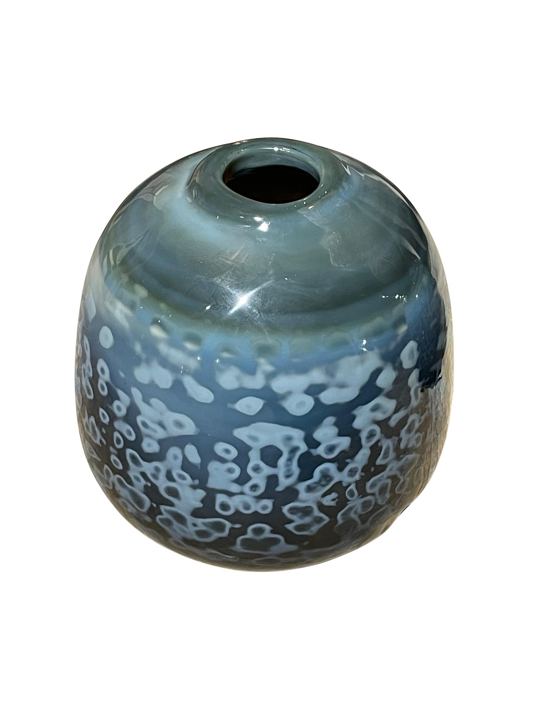 Romanian Blue Speckled With Grey And Green Glass Vase, Romania, Contemporary For Sale