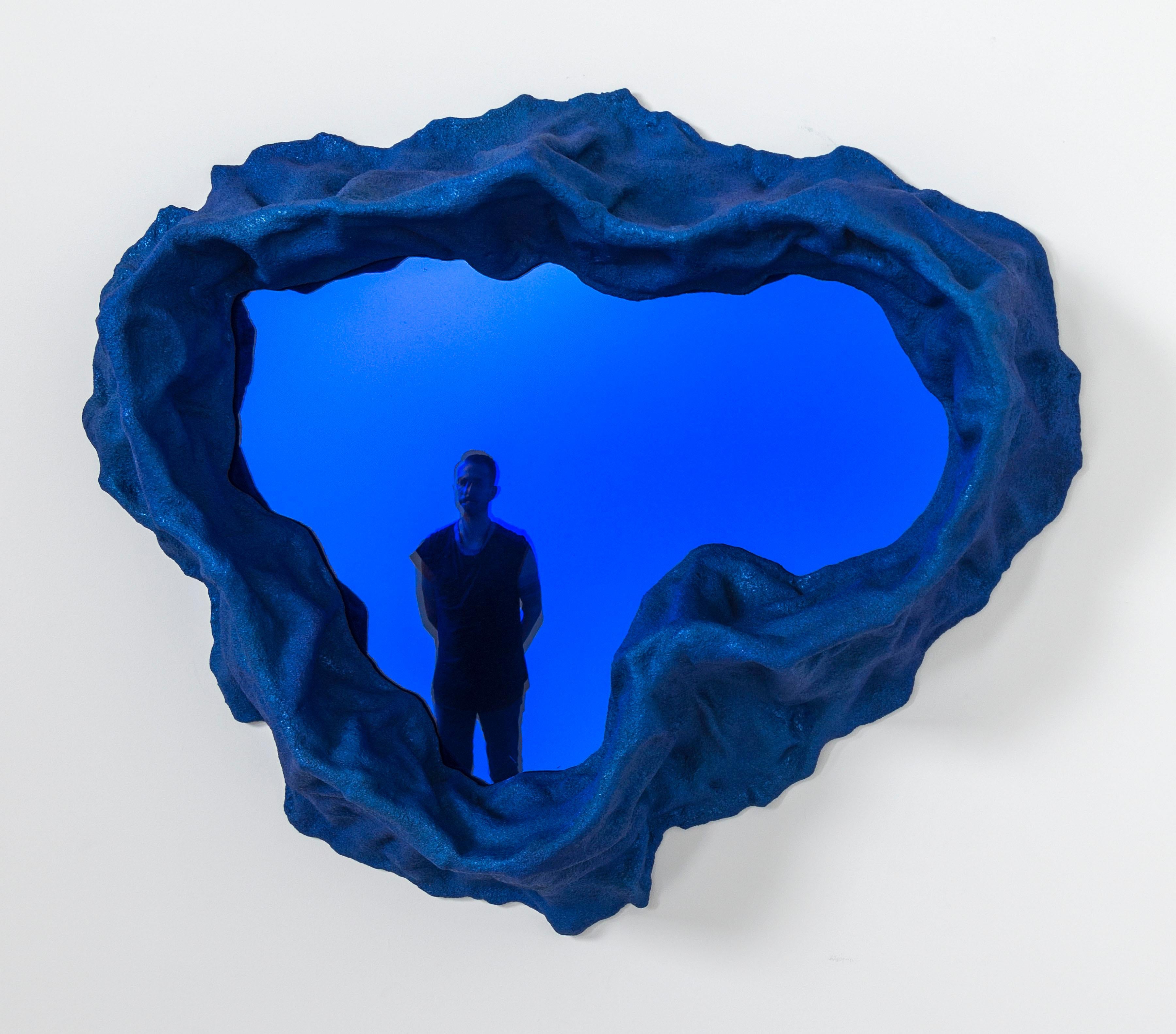 Blue Spill Mirror by Aaron Blendowski In Excellent Condition For Sale In Brooklyn, NY