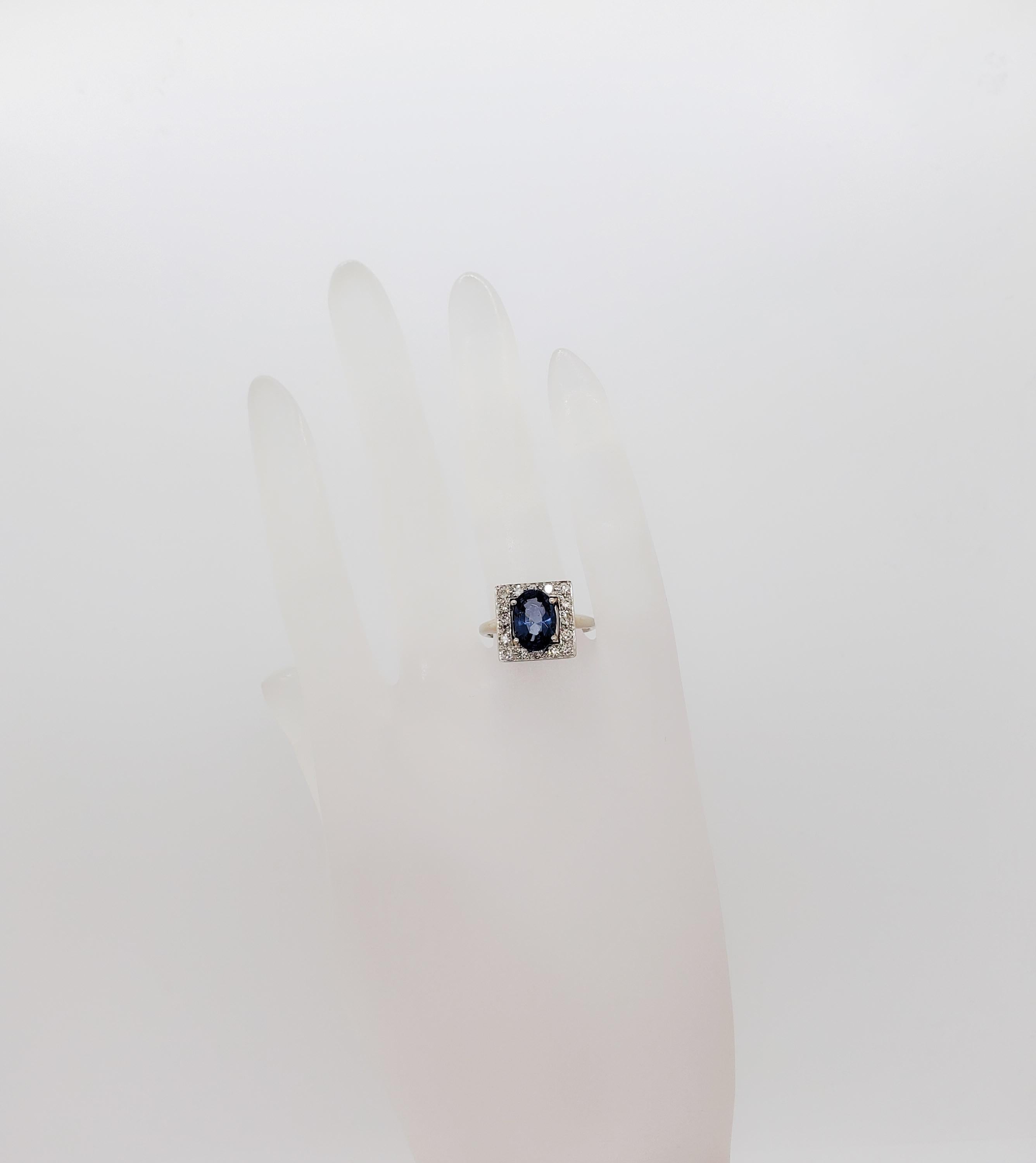 Oval Cut Blue Spinel and Diamond Cocktail ring in 14k White Gold For Sale