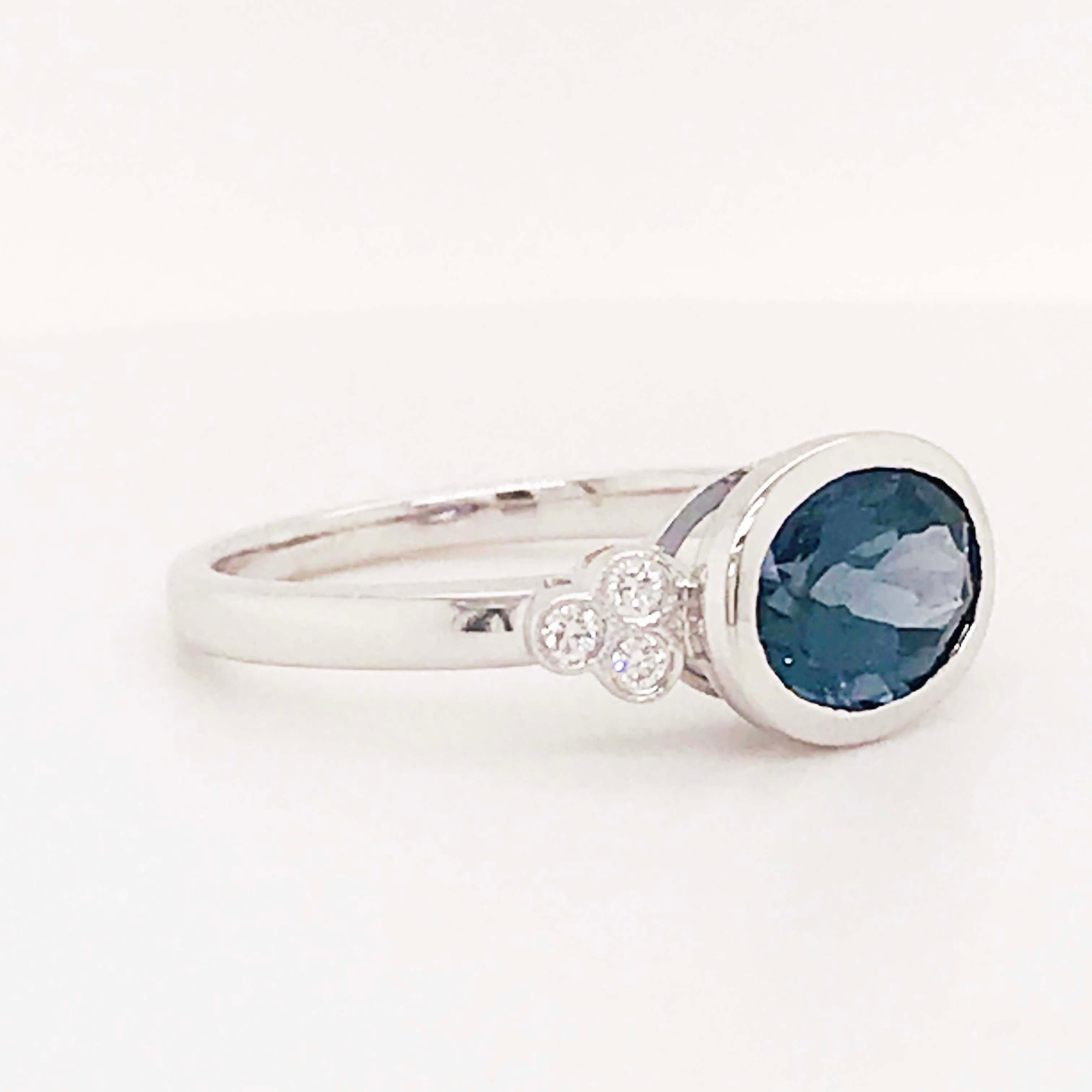 Blue Spinel and Diamond Ring 14 Karat White Gold Bezel Set 2 Ct 3