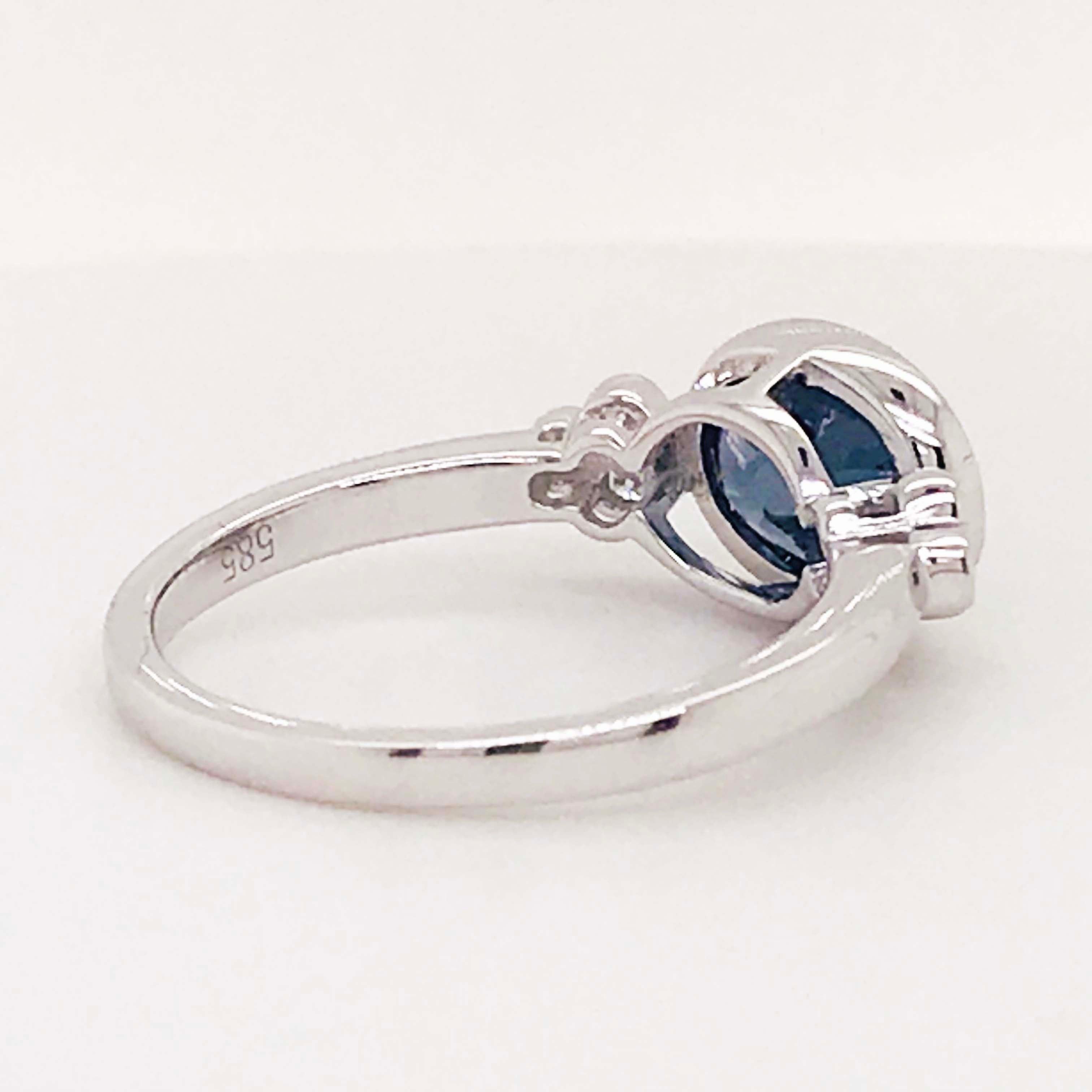 Blue Spinel and Diamond Ring 14 Karat White Gold Bezel Set 2 Ct 4