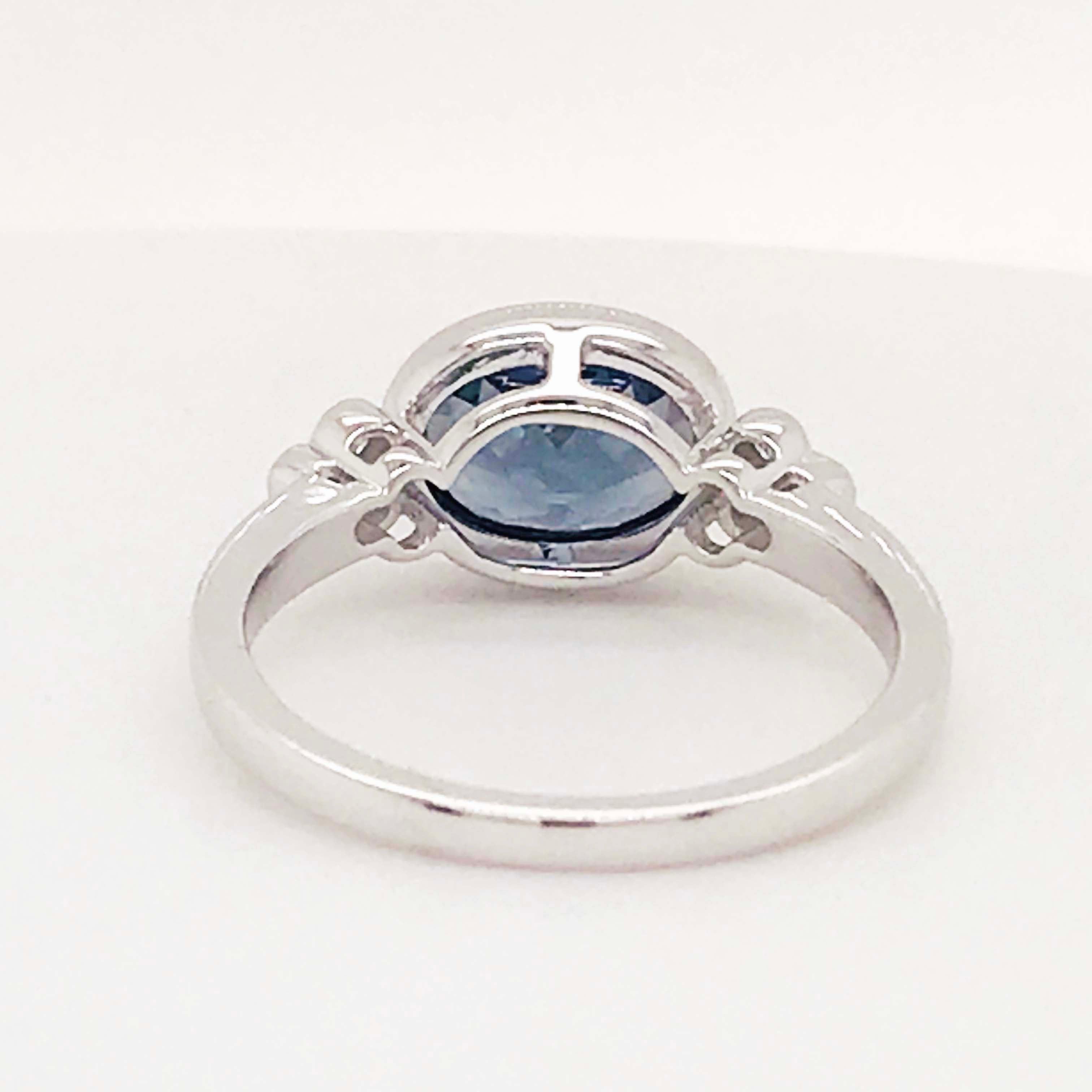 Blue Spinel and Diamond Ring 14 Karat White Gold Bezel Set 2 Ct 5