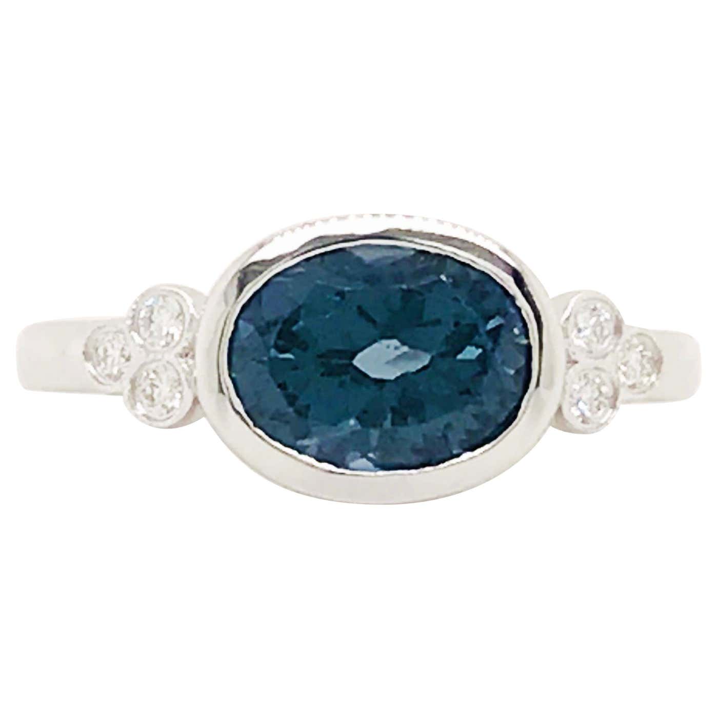 Real Blue Spinel Rings Customizable Blue Spinel and Diamond Ring 14 Karat White Gold Bezel Set ...