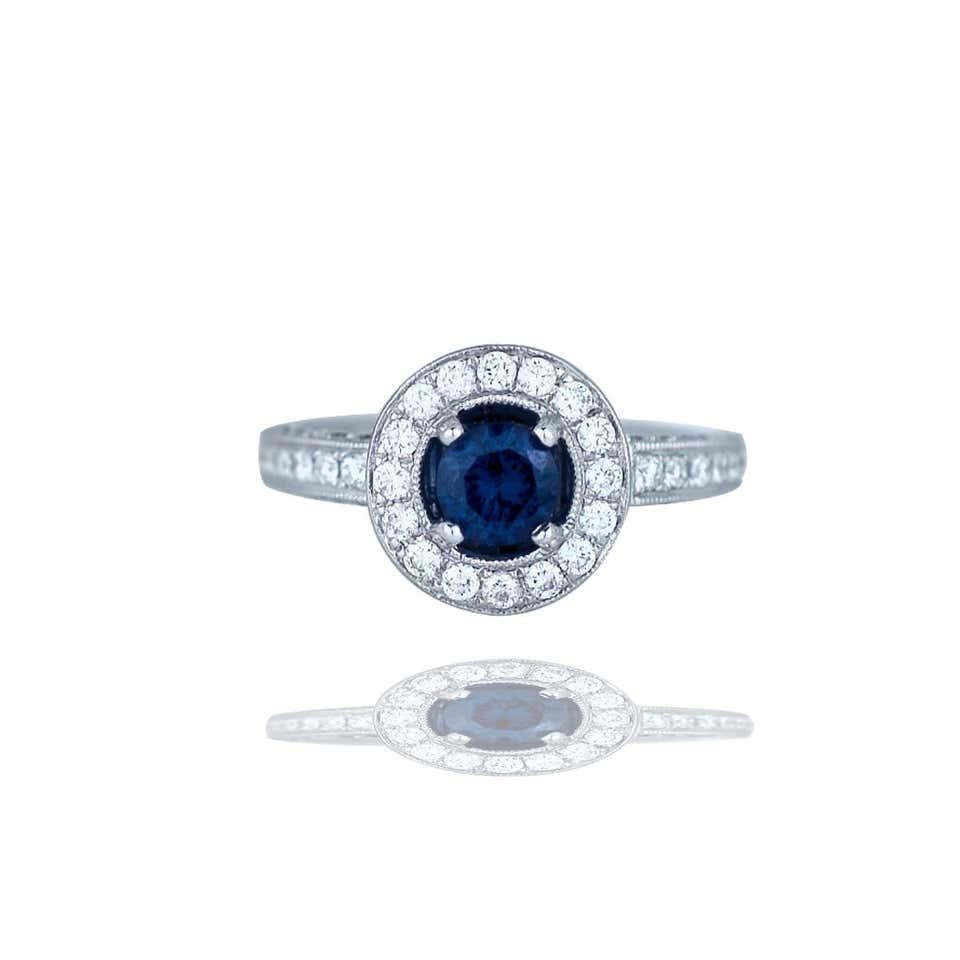 Contemporary Blue Spinel and Diamond Ring VS Quality 14 Karat 2.55 Carat Halo For Sale