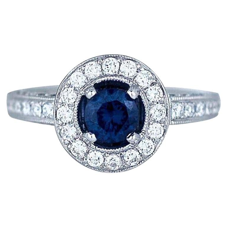 Blue Spinel and Diamond Ring VS Quality 14 Karat 2.55 Carat Halo