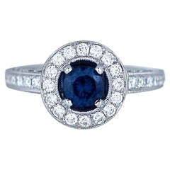 Blue Spinel and Diamond Ring VS Quality 14 Karat 2.55 Carat Halo