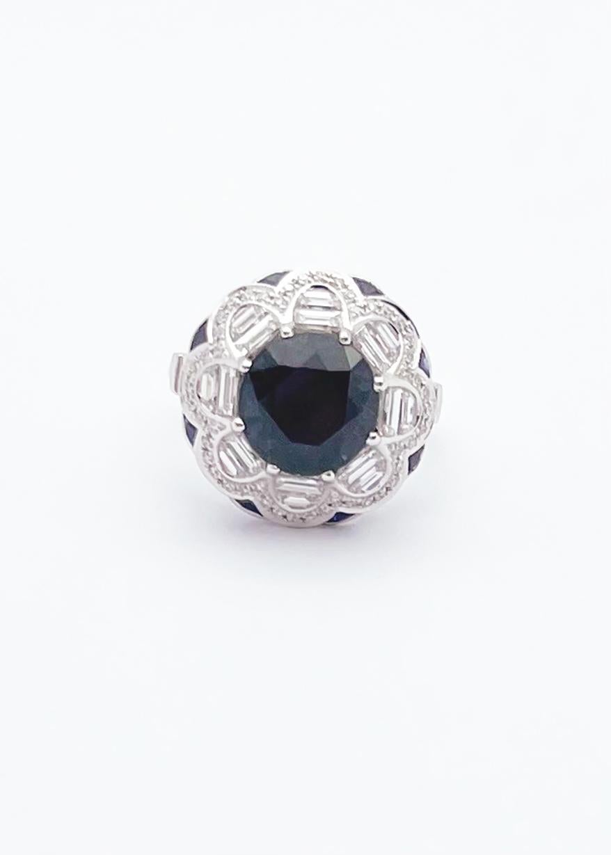 Ring aus 18 Karat Weißgold mit blauem Spinell, blauem Saphir und Diamant in Fassungen im Angebot 8